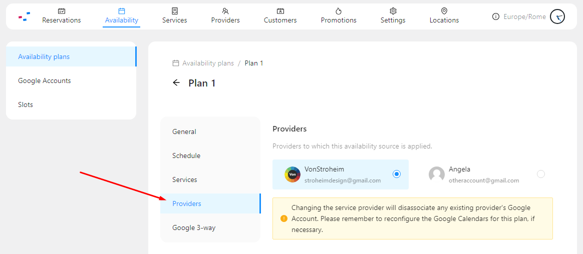 Availability Plan Provider Configuration