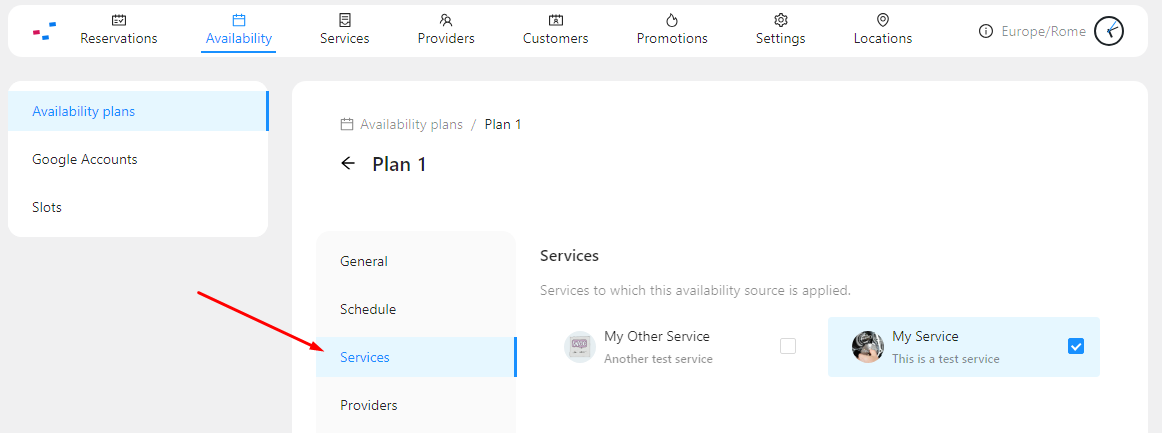 Availability Plan Service Configuration