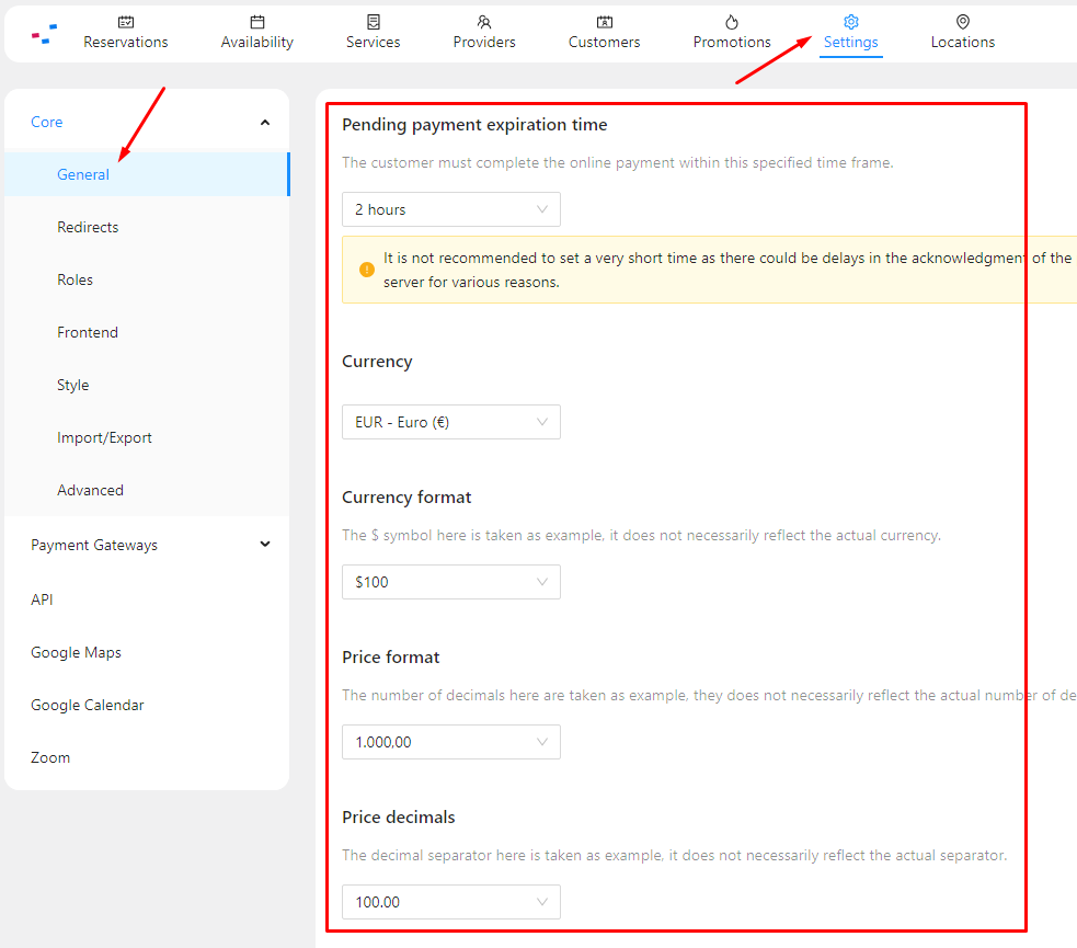 Payment General Settings