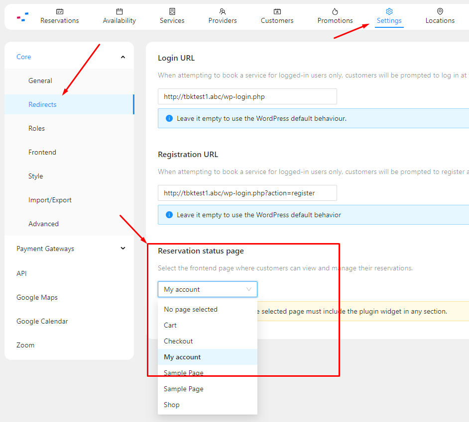 Reservation Status Page